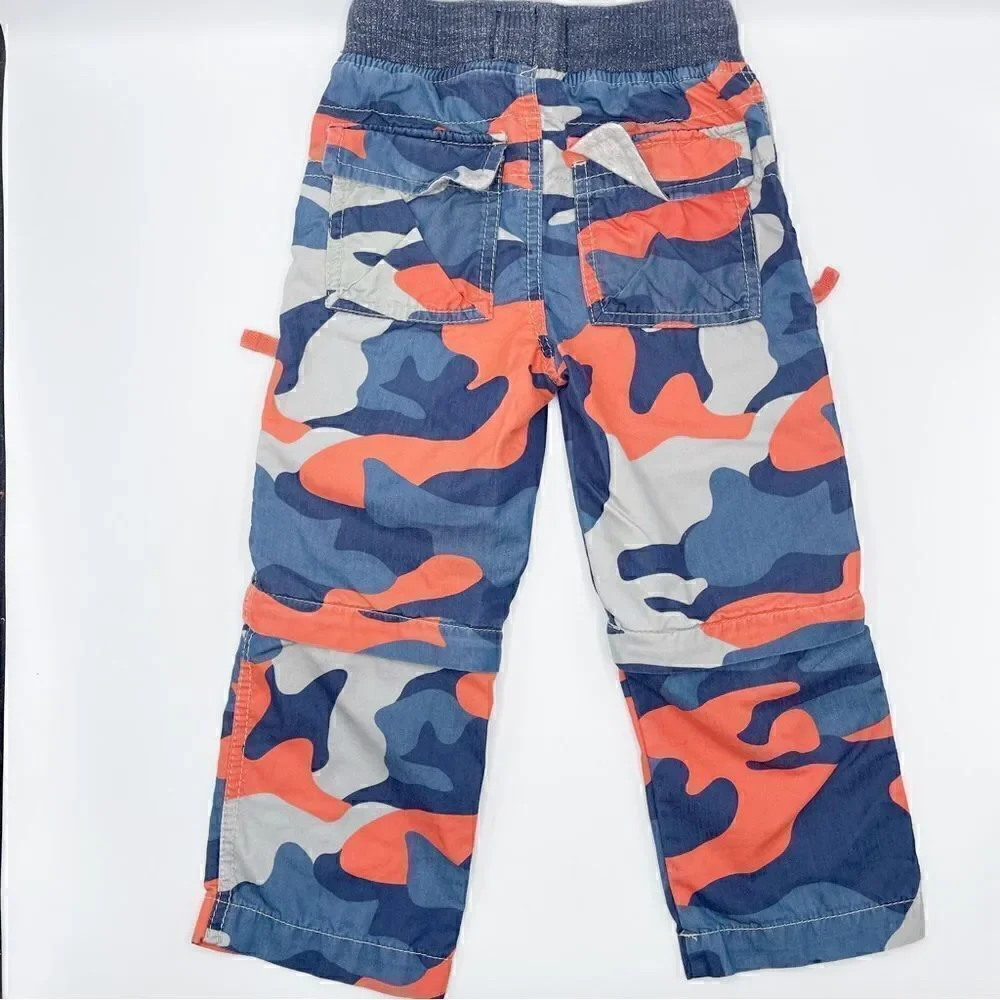 Mini Boden orange blue camo print Techno zip off pants - Boys 3Y